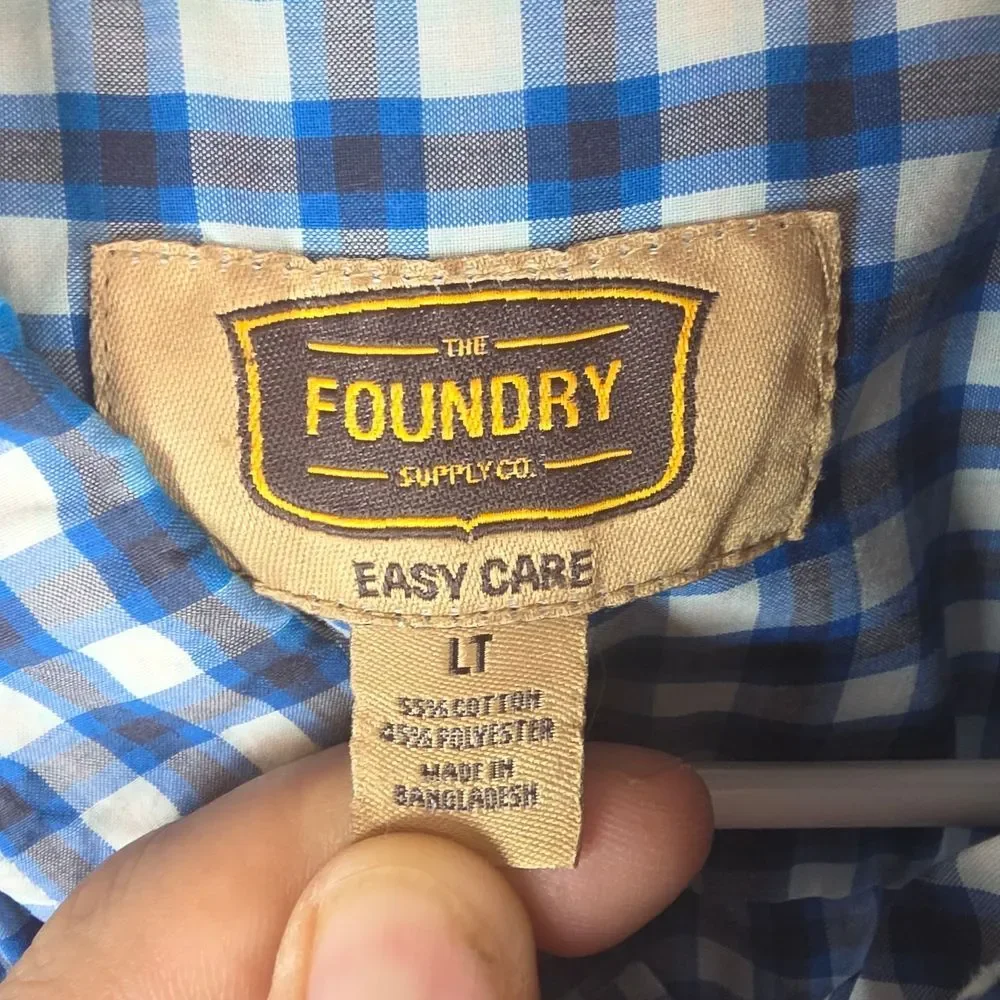 The Foundry Supply Co. Blue Gingham Men's Casual Shirt, Size LT